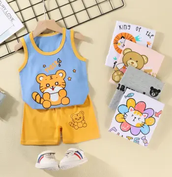 儿童背心套装夏季纯棉新款女童短裤衣服宝宝韩版男童无袖套装童装