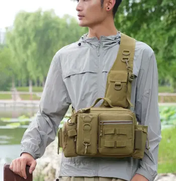 跨境渔具路亚包插杆多功能腰包单肩胸包战术迷彩户外骑行旅行包