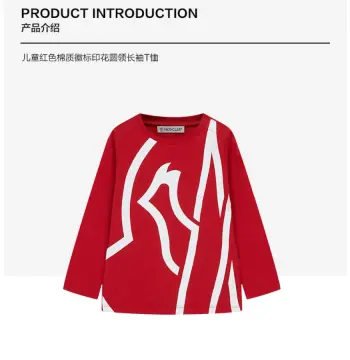 MONCLER 儿童红色棉质徽标印花圆领长袖T恤 8D719108790 DX