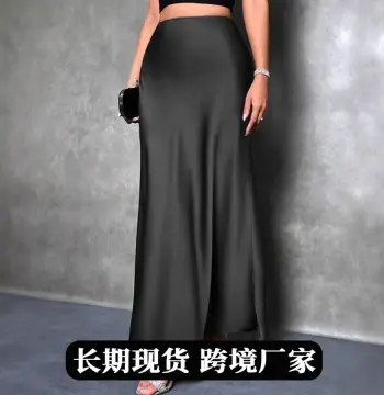 外贸跨境色丁缎面半身裙春夏新款欧美亚马逊简约仿真丝长裙子女装