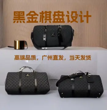 现货AJ飞人标黑金棋盘格情侣旅行包篮球包单肩手提两用男女健身包