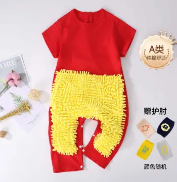 夏季薄款婴儿短袖连体衣拖把侠爬行服宝宝拖地爬爬服擦地板防脏连