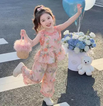 女童花朵薄款套装2025宝宝夏季背心阔腿裤两件套儿童时髦夏装小童