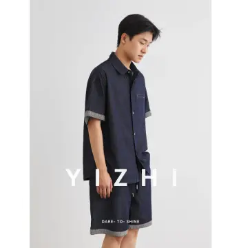 亦止男装牛仔套装短袖衬衫男士新款夏季休闲衬衣牛仔短裤两件套装
