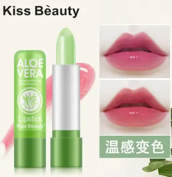 kiss beauty跨境芦荟口红变色润唇膏修护滋润防水防干裂温变口红