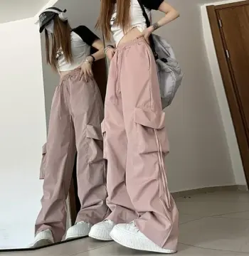 美式复古速干工装裤女夏季高腰直筒阔腿飘带宽松休闲拖地长裤潮流