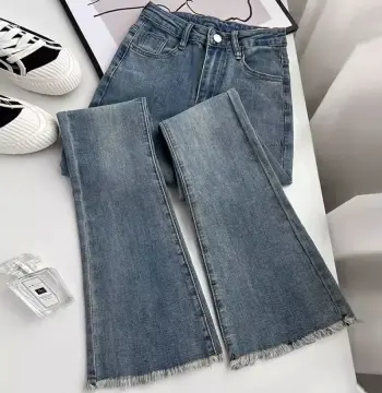复古微喇牛仔裤女美式高腰弹力修身直筒马蹄长裤毛边拖地喇叭裤女