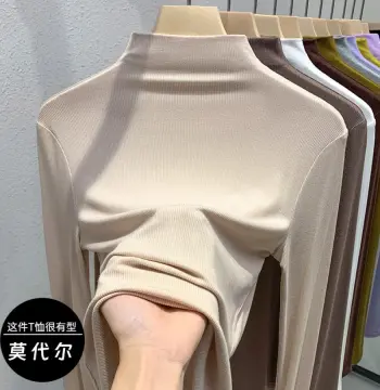 半高领莫代尔打底衫女2025秋冬收腰小衫弹力内搭长袖上衣白色打底