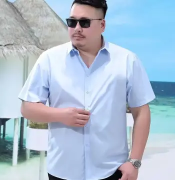 加肥加大码短袖衬衣男胖子夏季白色薄款打底上衣纯色商务休闲衬衫