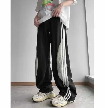 多巴胺速干伞兵裤男夏潮牌拼接撞色三条杠直筒裤子百搭宽松休闲裤
