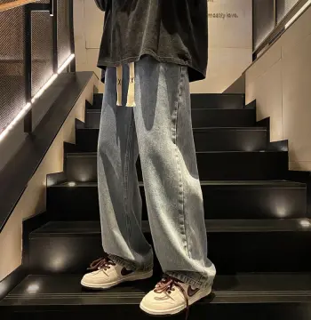 青年复古纯色牛仔裤男春秋季直筒宽松阔腿美式高街百搭休闲长裤子