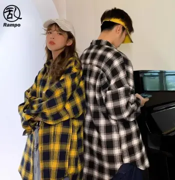 黑白格子衬衫男装韩版潮流休闲青少年情侣衬衣服帅气百搭磨毛外套