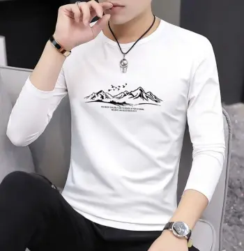 2023新款t恤男长袖青少年潮流韩版白色上衣服印花打底衫厂家直销