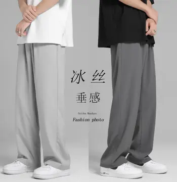 跨境休闲冰丝裤子男士新款夏季薄款潮流韩版垂感西裤阔腿直筒男裤