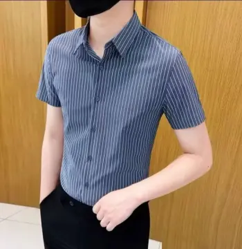 条纹短袖衬衫高级感竖男士2025夏季新款时尚潮流冰丝衬衣外套上衣