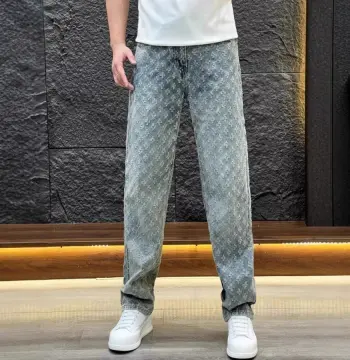 男生提花满印牛仔裤男秋季潮牌设计感小众直筒裤美式高街vibe裤子
