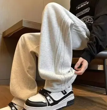 潮牌百搭运动卫裤男春秋美式复古灰色阔腿裤子青少年垂感休闲裤潮