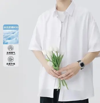 男士夏季短袖衬衫2025年新款黑白灰色痞帅宽松垂感冰丝衬衣男装