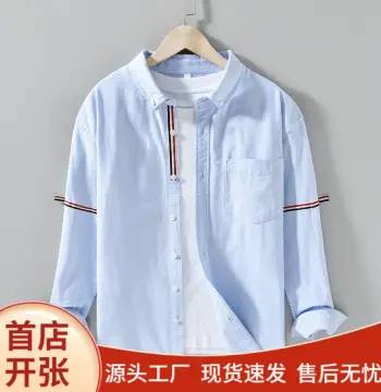 潮牌牛津纺高级感帅气蓝色衬衫春秋日系百搭长袖衬衣气质男装上衣
