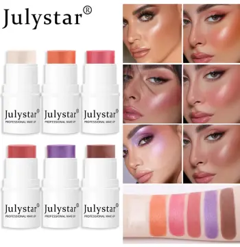 Julystar懒人高光修容晒红胭脂珠光腮红膏腮红棒单色哑光腮红批发