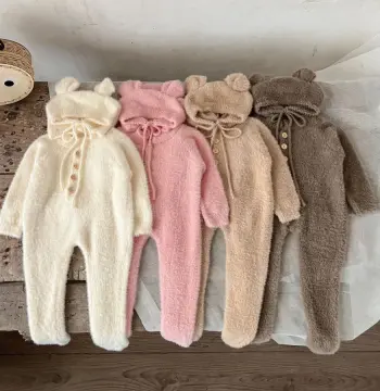 网红ins婴儿冬款连体衣宝宝百天衣服水貂绒可爱小熊包脚爬服外出
